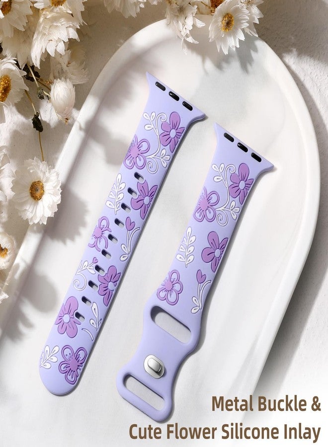 Witzon Floral Engraved Band Compatible with Apple Watch Band Women 41mm 40mm 38mm 42mm 44mm 45mm 46mm 49mm, Soft Silicone Cute Flower Accessories for iWatch Series 11 10 9 8 7 6 5 4 3 2 1 SE Ultra - Image 5
