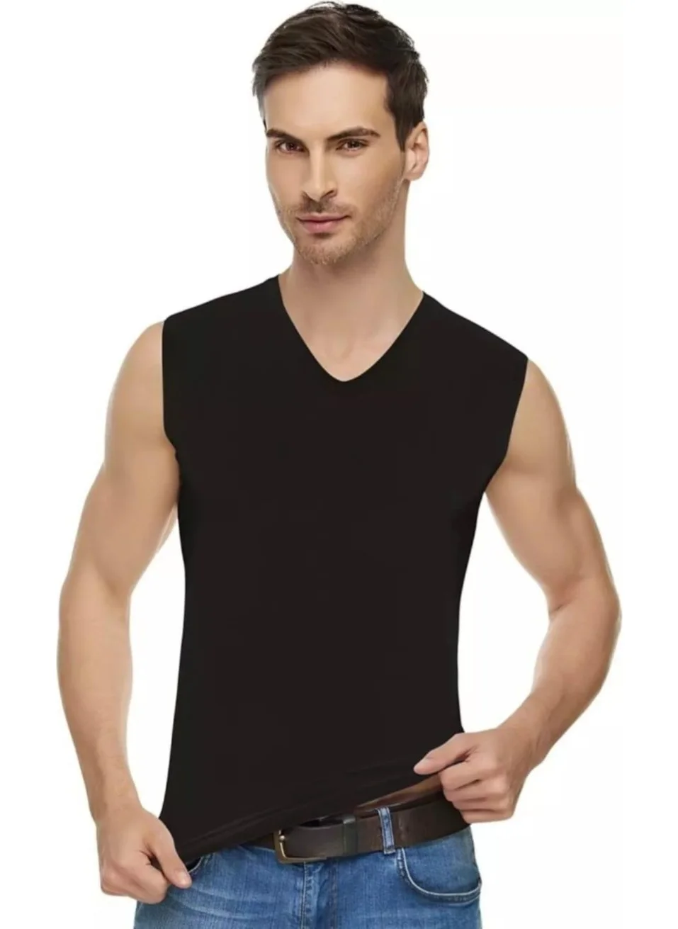 Tutku Elit 1305 Men's Elastane V Neck Zero Sleeve Undershirt 10 Pieces