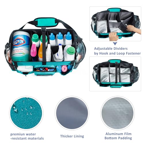 FRECOLSH Large Cleaning Supplies Organizer-Cleaning Caddy Organizer With Handles & Shoulder Strap-Cleaning Bags for Cleaning Suppliers-Housekeepers Wearable Cleaning Tote 2023 Upgraded, Teal - Image 2