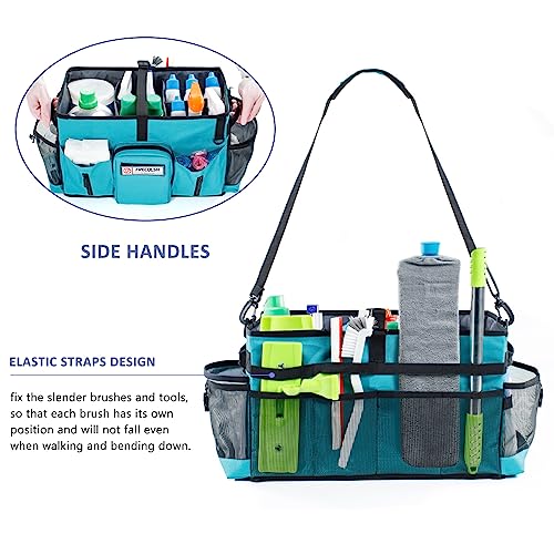 FRECOLSH Large Cleaning Supplies Organizer-Cleaning Caddy Organizer With Handles & Shoulder Strap-Cleaning Bags for Cleaning Suppliers-Housekeepers Wearable Cleaning Tote 2023 Upgraded, Teal - Image 4