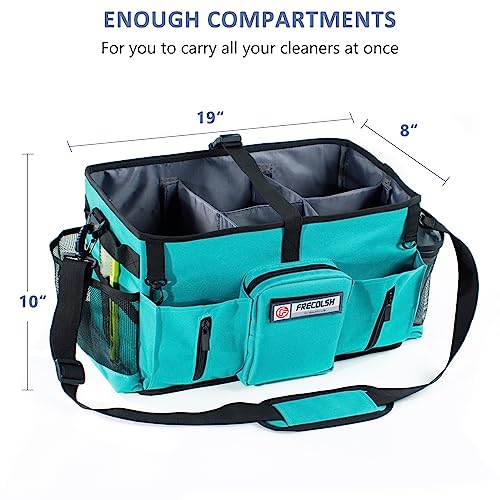 FRECOLSH Large Cleaning Supplies Organizer-Cleaning Caddy Organizer With Handles & Shoulder Strap-Cleaning Bags for Cleaning Suppliers-Housekeepers Wearable Cleaning Tote 2023 Upgraded, Teal - Image 5
