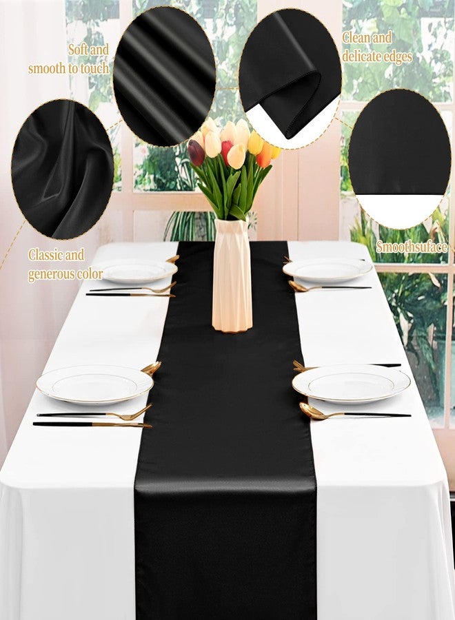 YMHPRIDE 12 Pack Black Satin Table Runner 12 x 108 Inch Long Premium Table Runners for Wedding Party Events Decoration, Birthday Parties, Banquets Decorations, Graduations, Engagements - Image 3