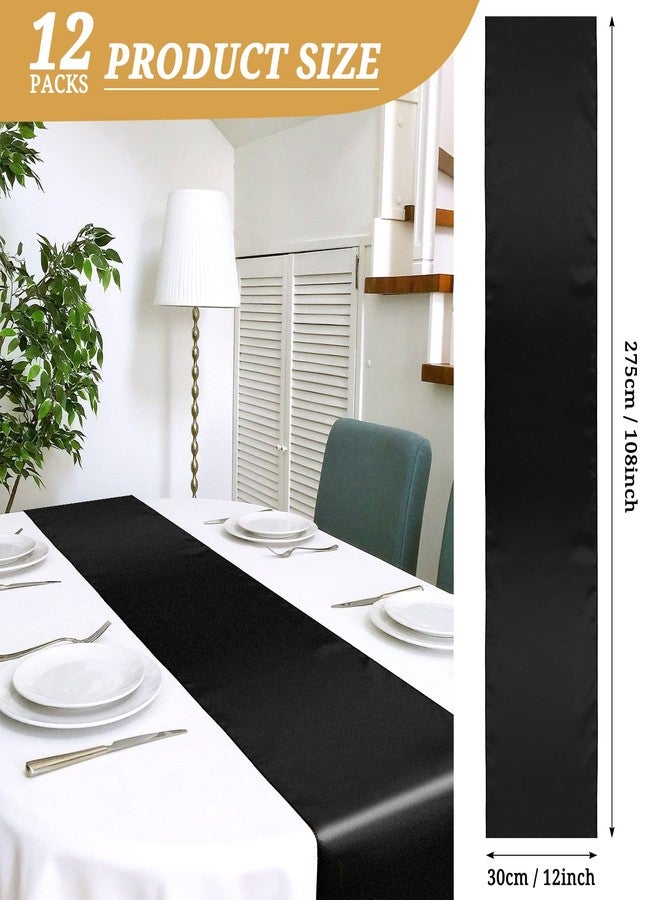 YMHPRIDE 12 Pack Black Satin Table Runner 12 x 108 Inch Long Premium Table Runners for Wedding Party Events Decoration, Birthday Parties, Banquets Decorations, Graduations, Engagements - Image 2