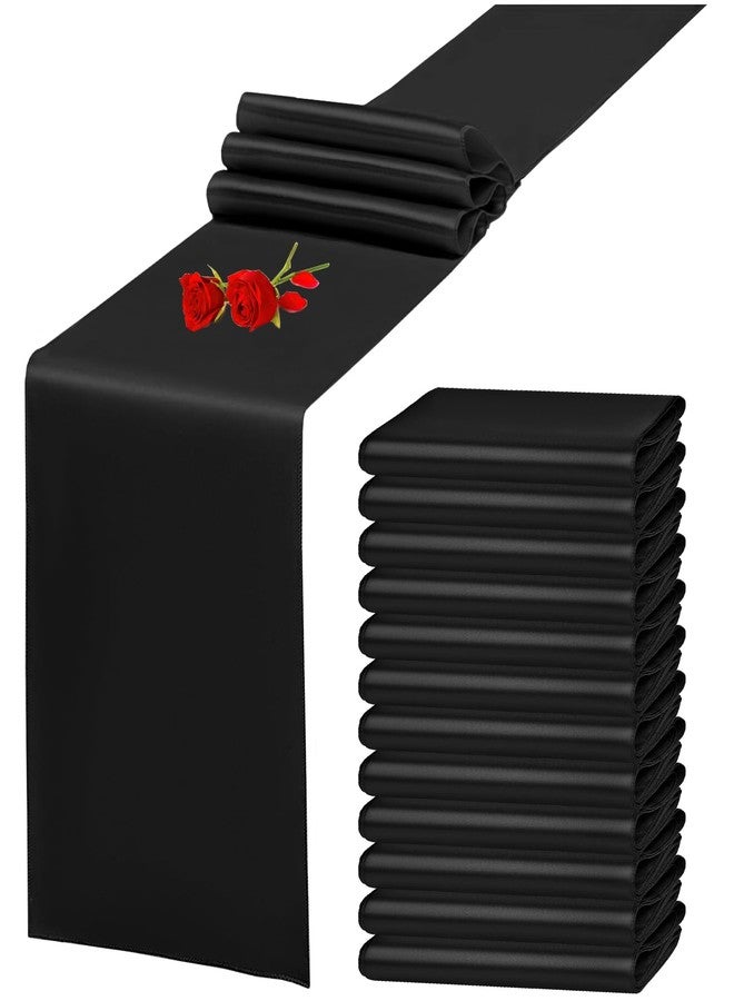 YMHPRIDE 12 Pack Black Satin Table Runner 12 x 108 Inch Long Premium Table Runners for Wedding Party Events Decoration, Birthday Parties, Banquets Decorations, Graduations, Engagements - Image 1