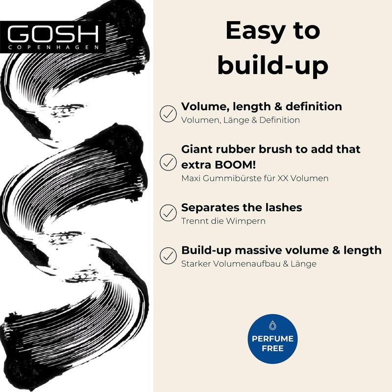 GOSH Boombastic Mascara for Extreme Volume & Long Eyelashes, Mascara with Precise XL Eyelash Brush, Separates Eyelashes When Inducing, Long-lasting, Skin-friendly & Fragrance-, 001 Black - Image 2