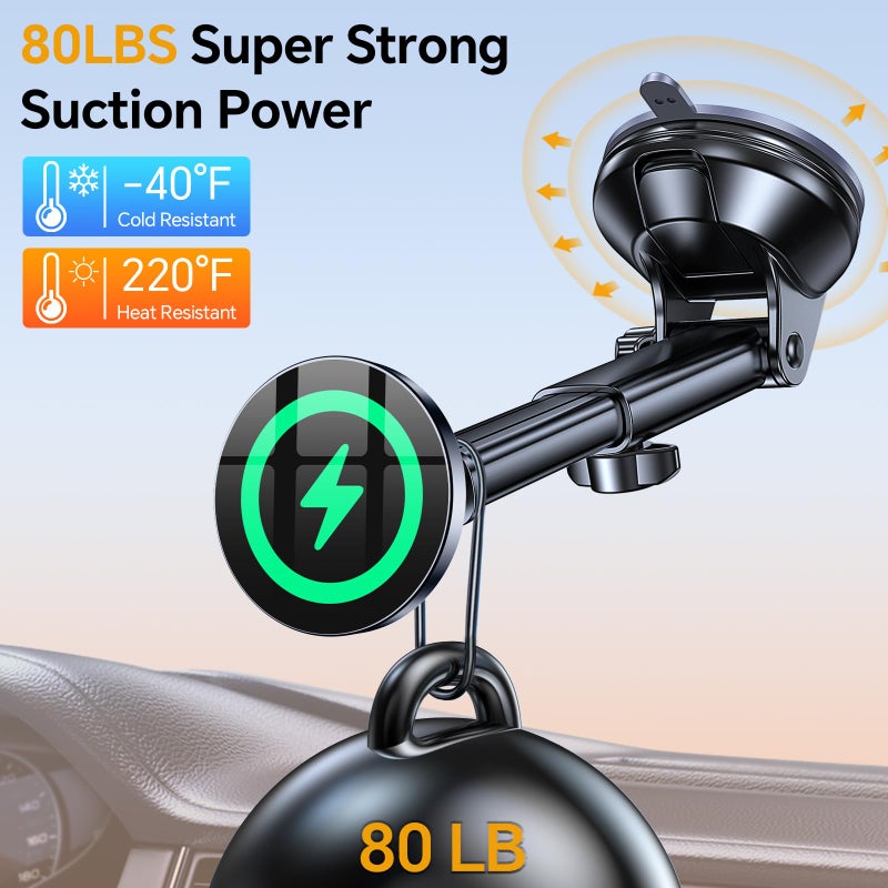 Coolpow for MagSafe Car Mount Chargerã€Ultra Magnetã€‘Magnetic Phone Holders for Your Car Chargerã€Windshield+Vent+Dashã€‘Magnetic Wireless Car Phone Holder Mount Charger Car Accessories for iPhone 17 16 15 - Image 4