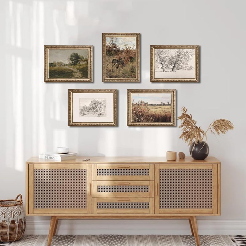 UNIRO Vintage Fall Wall Art for Bedroom Decor, Rustic Farmhouse Wall Decor Autumn Deer Countryside Wall Painting Canvas Prints Landscape Oil Painting Fall Wall Decor Vintage Art Pictures for Bedroom Bathroom Kitchen Decor( 8" x 10"-UNFRAMED) - Image 3