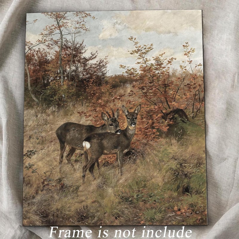 UNIRO Vintage Fall Wall Art for Bedroom Decor, Rustic Farmhouse Wall Decor Autumn Deer Countryside Wall Painting Canvas Prints Landscape Oil Painting Fall Wall Decor Vintage Art Pictures for Bedroom Bathroom Kitchen Decor( 8" x 10"-UNFRAMED) - Image 4