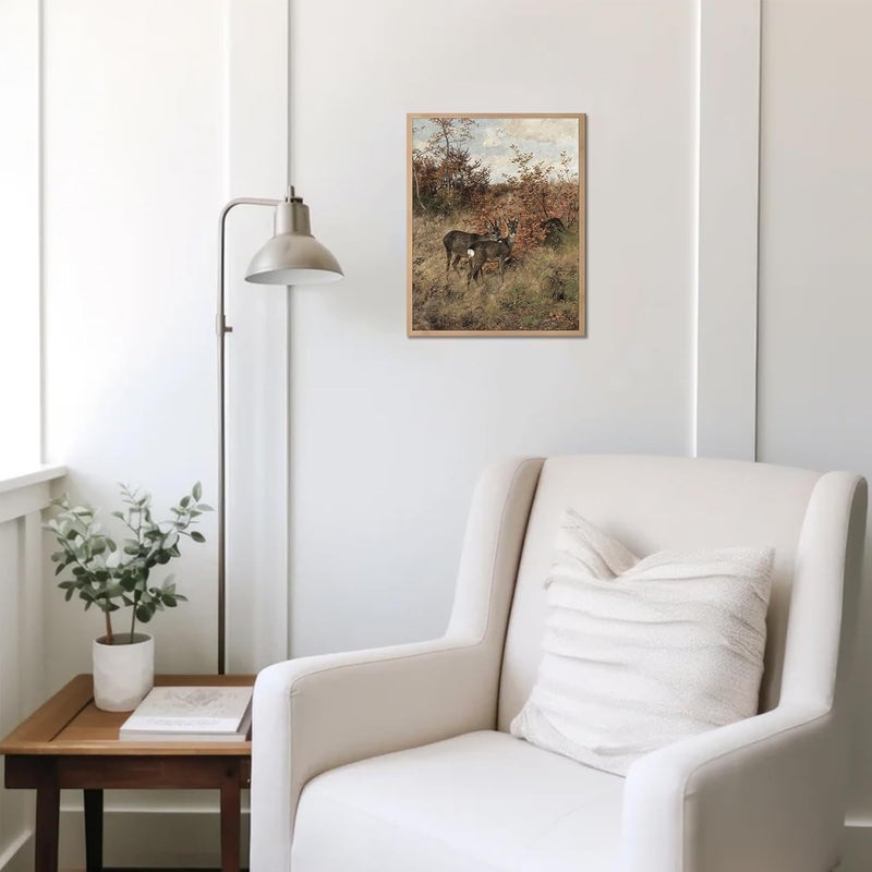 UNIRO Vintage Fall Wall Art for Bedroom Decor, Rustic Farmhouse Wall Decor Autumn Deer Countryside Wall Painting Canvas Prints Landscape Oil Painting Fall Wall Decor Vintage Art Pictures for Bedroom Bathroom Kitchen Decor( 8" x 10"-UNFRAMED) - Image 5