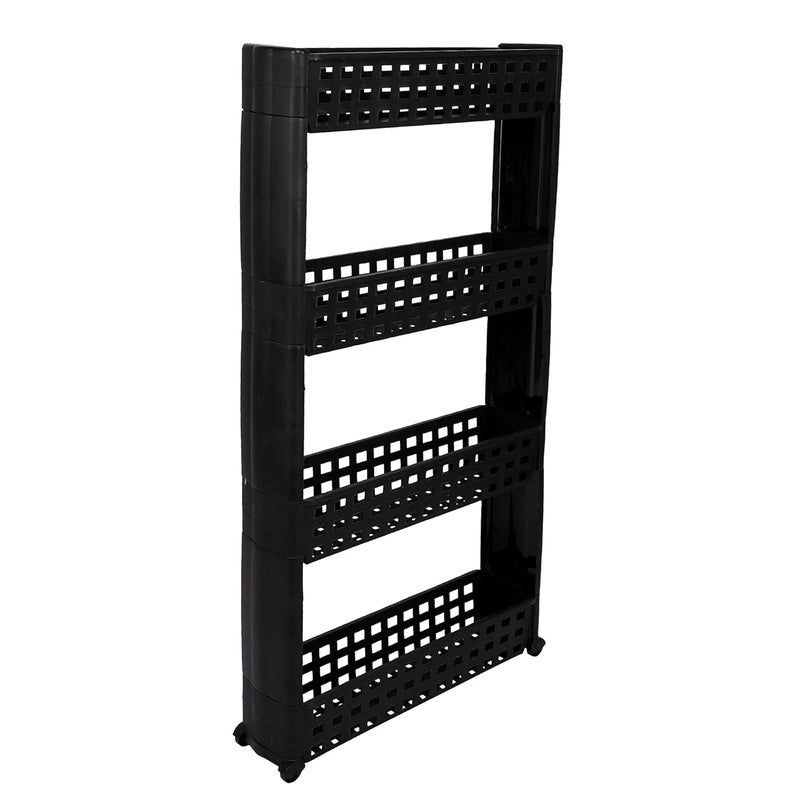 Birdwing NAVRANG Multipurpose Plastic Storage Organizer Slim Rack Shelf with Wheels | Slim Slide Out Kitchen Trolley Rack Holder Storage Organizer for Kitchen (Black- 4 Layer) - Image 1