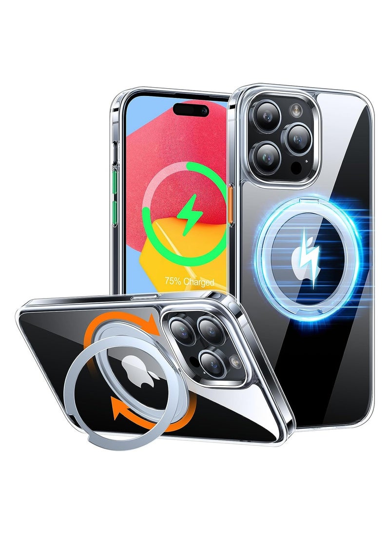 TORRAS - 360°Rotatable Magnetic Ring Designed for iPhone 15 Pro Max Case, Compatible with MagSafe with Stand & Ring Holder, Military Grade Shockproof Translucent Back Phone Case Ostand R, Clear - Image 1