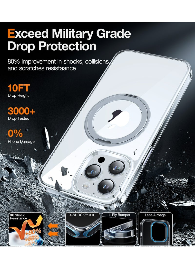 TORRAS - 360°Rotatable Magnetic Ring Designed for iPhone 15 Pro Max Case, Compatible with MagSafe with Stand & Ring Holder, Military Grade Shockproof Translucent Back Phone Case Ostand R, Clear - Image 1