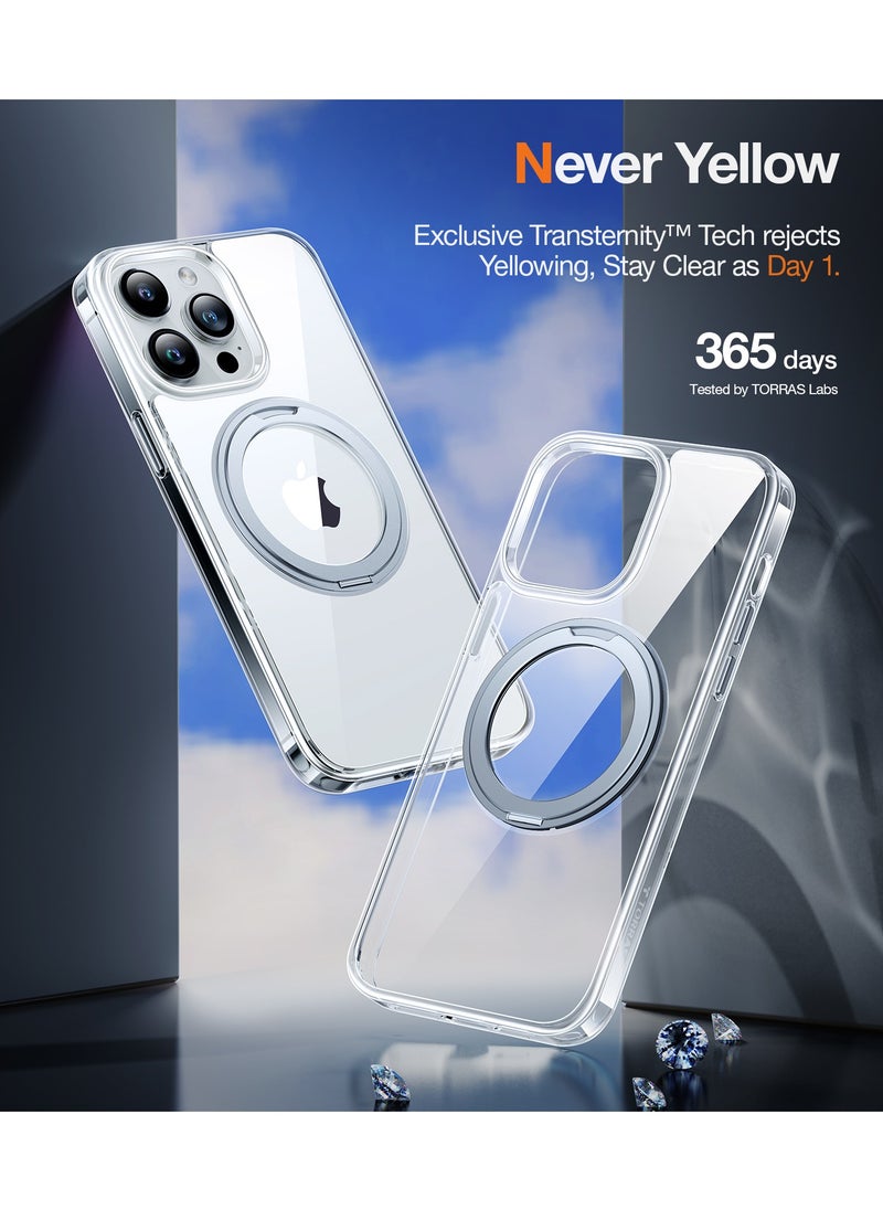 TORRAS - 360°Rotatable Magnetic Ring Designed for iPhone 15 Pro Max Case, Compatible with MagSafe with Stand & Ring Holder, Military Grade Shockproof Translucent Back Phone Case Ostand R, Clear - Image 1