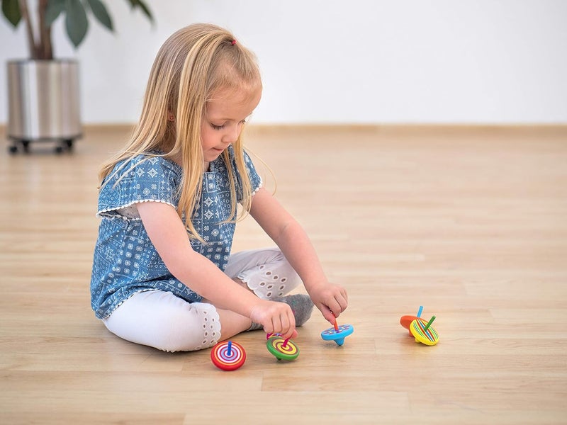 VIGA Multi-Colored Wooden Spinning Tops - Set of 12 with 6 Unique Designs - Image 3