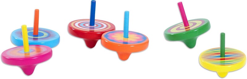 VIGA Multi-Colored Wooden Spinning Tops - Set of 12 with 6 Unique Designs - Image 2