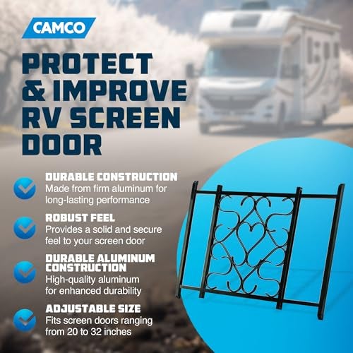 Camco Camper/RV Screen Door Deluxe Grille | Features an Adjustable Width of 20-Inches to 32-Inches & Crafted of Heavy-Duty Aluminum | Includes Installation Hardware (43993) - Image 2
