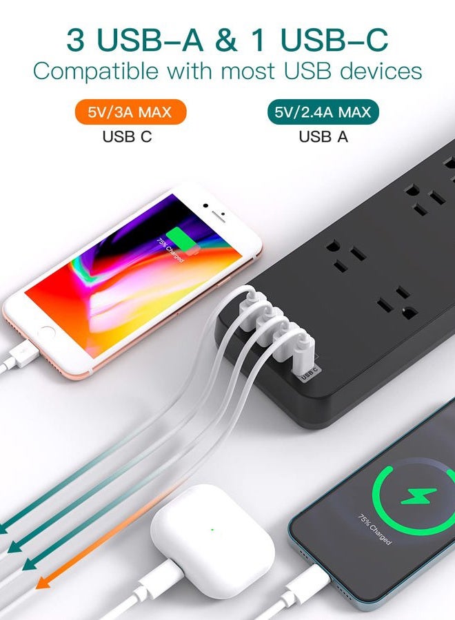 Addtam Power Strip - Addtam Surge Protector with 10 Outlets and 4 USB Ports, 6 Feet Extension Cord with Flat Plug, 2700 Joules, ETL Listed, Black - Image 3