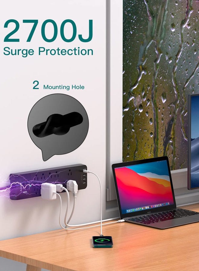 Addtam Power Strip - Addtam Surge Protector with 10 Outlets and 4 USB Ports, 6 Feet Extension Cord with Flat Plug, 2700 Joules, ETL Listed, Black - Image 5