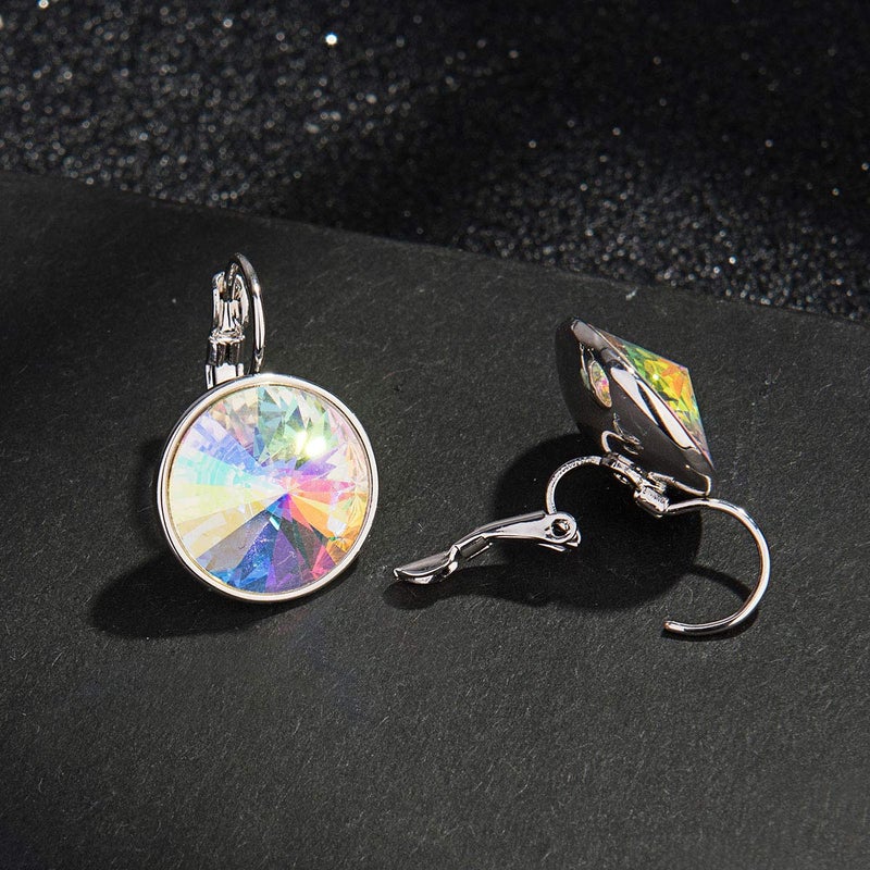 EVEVIC أقراط إسقاط دائرية من كريستالات النمسا للنساء مطلية بالذهب عيار 14 خالية من المواد المسببة للحساسية (أورورا بورياليس) - Image 5