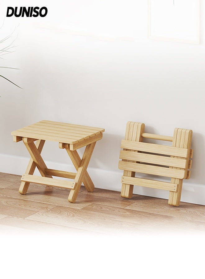 DUNISO Folding Stool, Natural Solid Wood Stool, Multi-Use Seat for Shaving Foot Rest, Picnic, Bathroom,Living Room,Bedroom,Laundry Room or Garden Fishing - Image 1