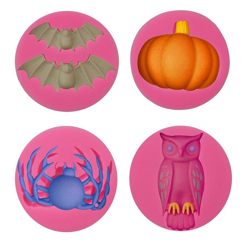 HiParty 6Pcs/Set Halloween Cake Fondant Molds  Halloween Party Cupcake Topper Decorating Tools  Silicone Chocolate Candy Mold Gum Paste Polymer Clay Epoxy Resin Mould (Bat Pumpkin Spider Owl Ghost Cobweb) - Image 3