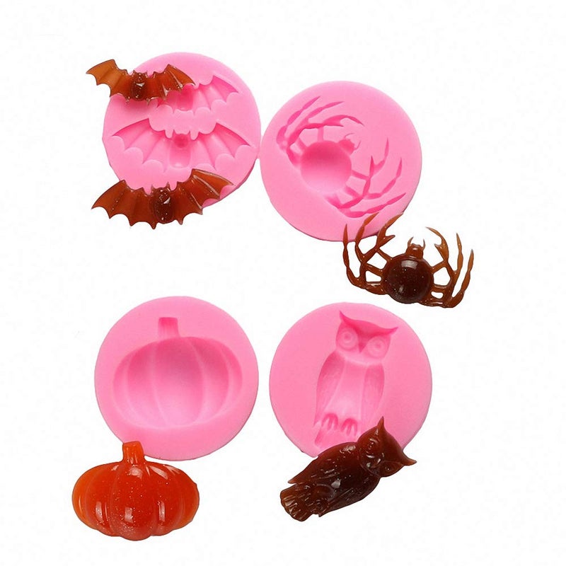 HiParty 6Pcs/Set Halloween Cake Fondant Molds  Halloween Party Cupcake Topper Decorating Tools  Silicone Chocolate Candy Mold Gum Paste Polymer Clay Epoxy Resin Mould (Bat Pumpkin Spider Owl Ghost Cobweb) - Image 4
