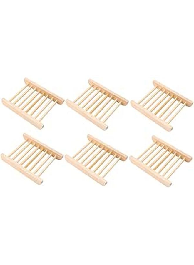 Wooden Soap Holder and Tray Set of 6 for Bathroom Countertop Drainage - Image 1