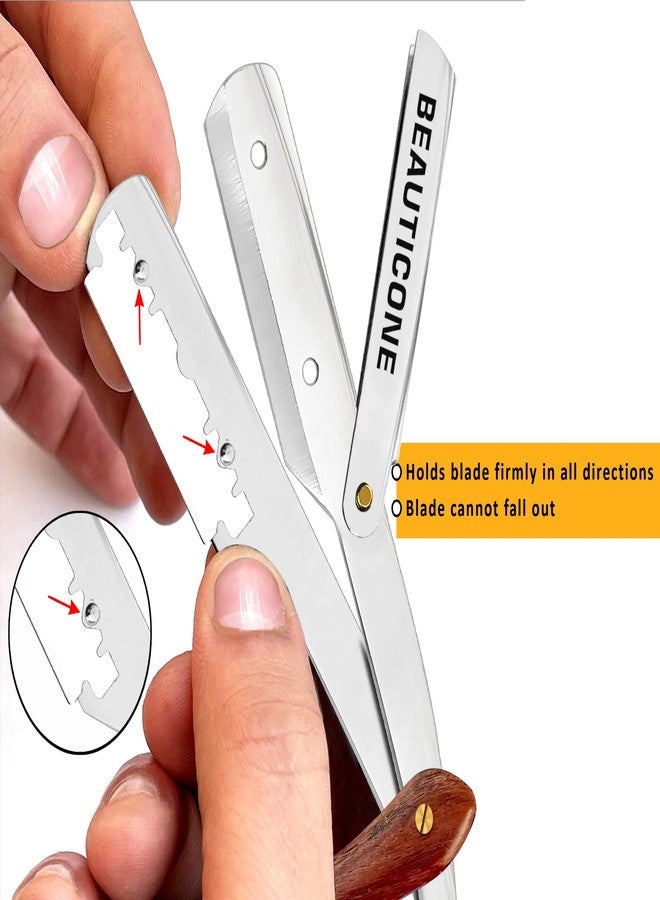 Beauticone Straight Razor for Men, Professional Barber Wooden Single Edge Razor, Straight Blade Shaving Beard, Stainless Steel L Shape Cutthroat 5 Blades - Image 3