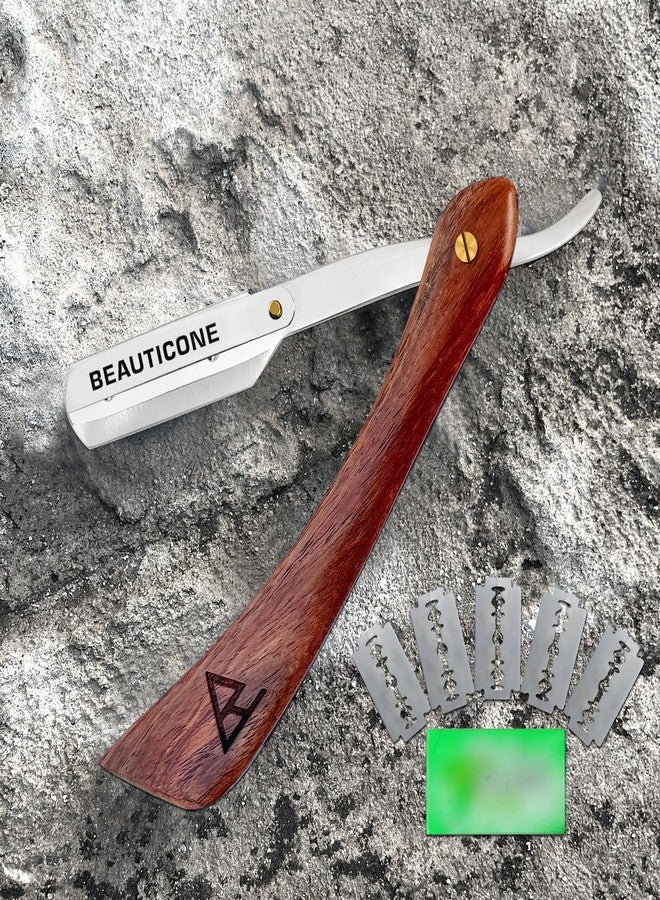 Beauticone Straight Razor for Men, Professional Barber Wooden Single Edge Razor, Straight Blade Shaving Beard, Stainless Steel L Shape Cutthroat 5 Blades - Image 4