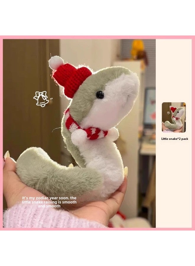2025 Year Of The Snake Mascot Doll Cyber Celebrant Plush Toy Snake Doll Wrap Cute Doll Pendant-Color: Little Green Snake + Red Hat + Red And White Striped Scarf (ready Stock, Upgraded Velvet, Soft And Waxy Feel)  - Image 1