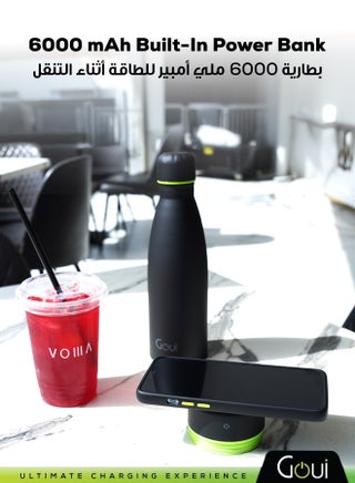 420ml Insulated Water Bottle _ Double Walled Stainless Steel Bottle with 5W Wireless Charger & 6000mAh Power Bank, Keeping Drinks Cold for Up to 24 Hours or Hot for 12 Hours Black - view 3