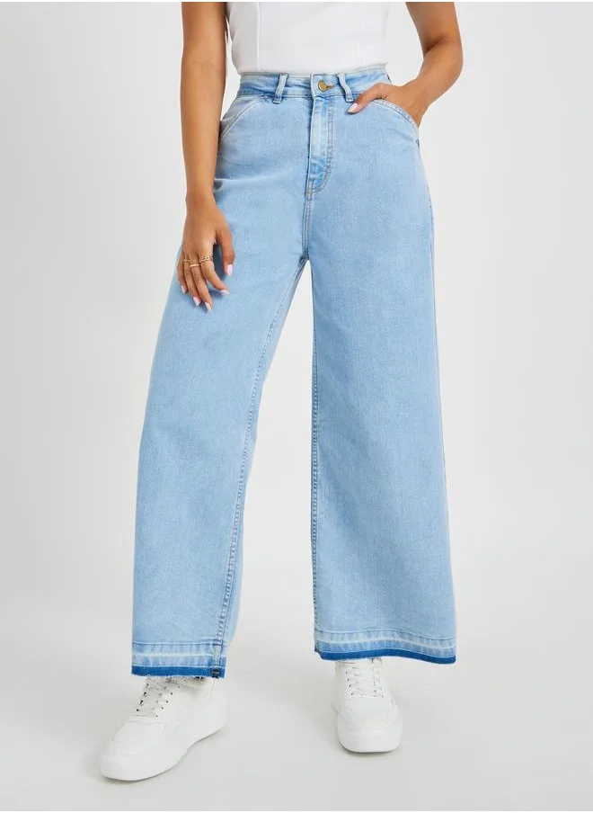 ستايلي Styli Mid Rise Light Wash Wide Leg Jeans