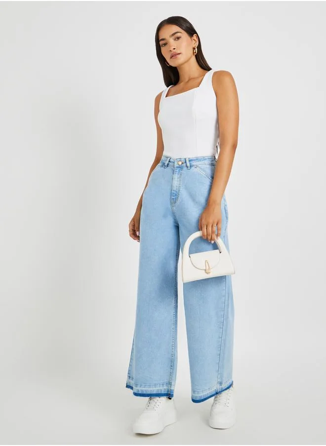 ستايلي Styli Mid Rise Light Wash Wide Leg Jeans