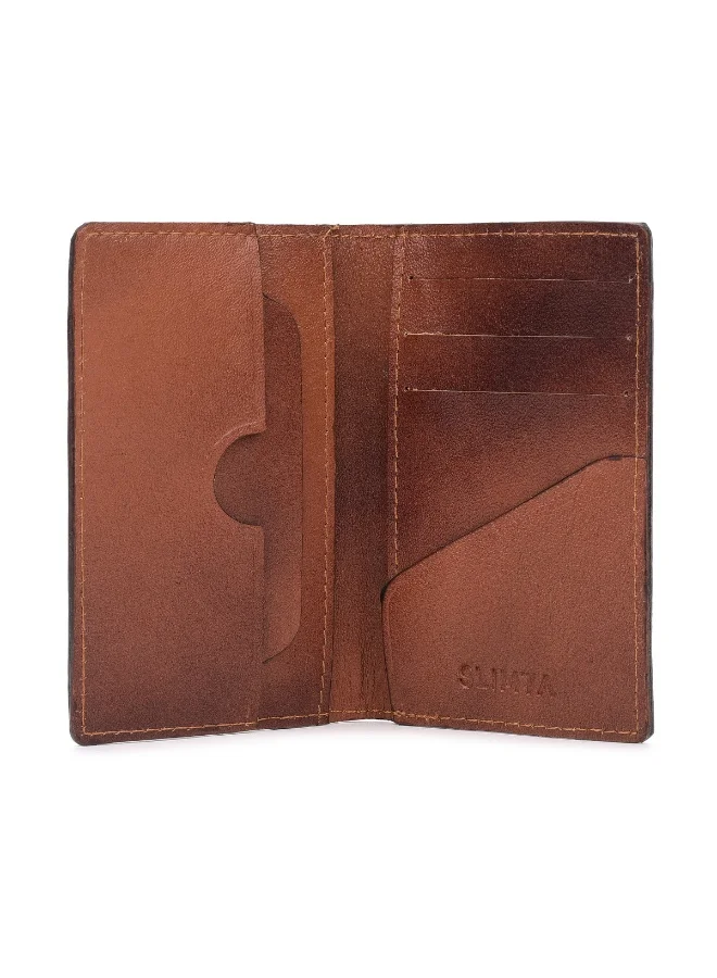 SLIMTA Men's Genuine Leather Long Wallet Vertical Travel Wallet Card Slots ID Window 2 Bill Compartments Handcrafted in Pakistan 12cm x 7.5cm