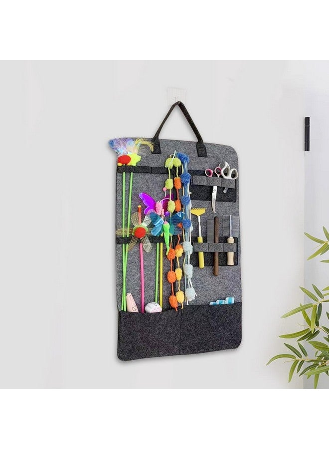 OLizee® Wall Mounted Cat Wand Toy Storage Bag Felt Cat Feather Toys Organizer Cat Teaser Wand Holder Cat Toy Storage Bag for Indoor - Image 2