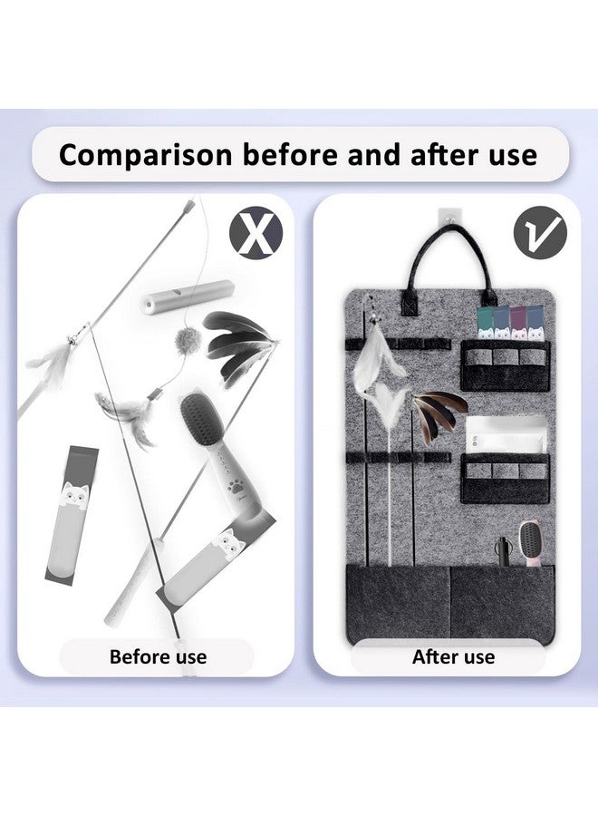 OLizee® Wall Mounted Cat Wand Toy Storage Bag Felt Cat Feather Toys Organizer Cat Teaser Wand Holder Cat Toy Storage Bag for Indoor - Image 3