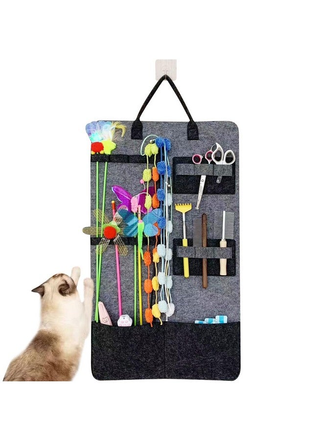 OLizee® Wall Mounted Cat Wand Toy Storage Bag Felt Cat Feather Toys Organizer Cat Teaser Wand Holder Cat Toy Storage Bag for Indoor - Image 1