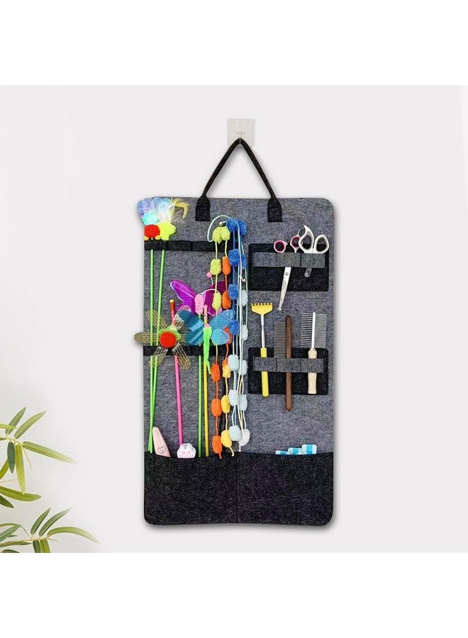 OLizee® Wall Mounted Cat Wand Toy Storage Bag Felt Cat Feather Toys Organizer Cat Teaser Wand Holder Cat Toy Storage Bag for Indoor - Image 4