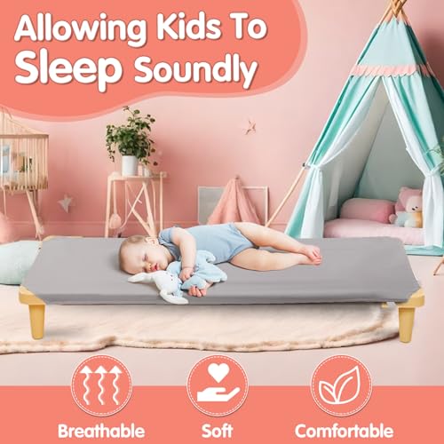 RowinsyDD 2 Pcs Cot Size Shees for Daycare, 23" X 51", Gray Daycare Cot Fitted Sheets with Corner Elastic Loops for Child Boys Girls, Breathable Microfiber - Image 5