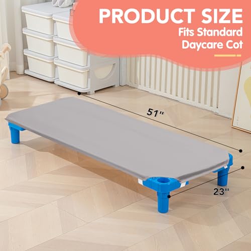 RowinsyDD 2 Pcs Cot Size Shees for Daycare, 23" X 51", Gray Daycare Cot Fitted Sheets with Corner Elastic Loops for Child Boys Girls, Breathable Microfiber - Image 2
