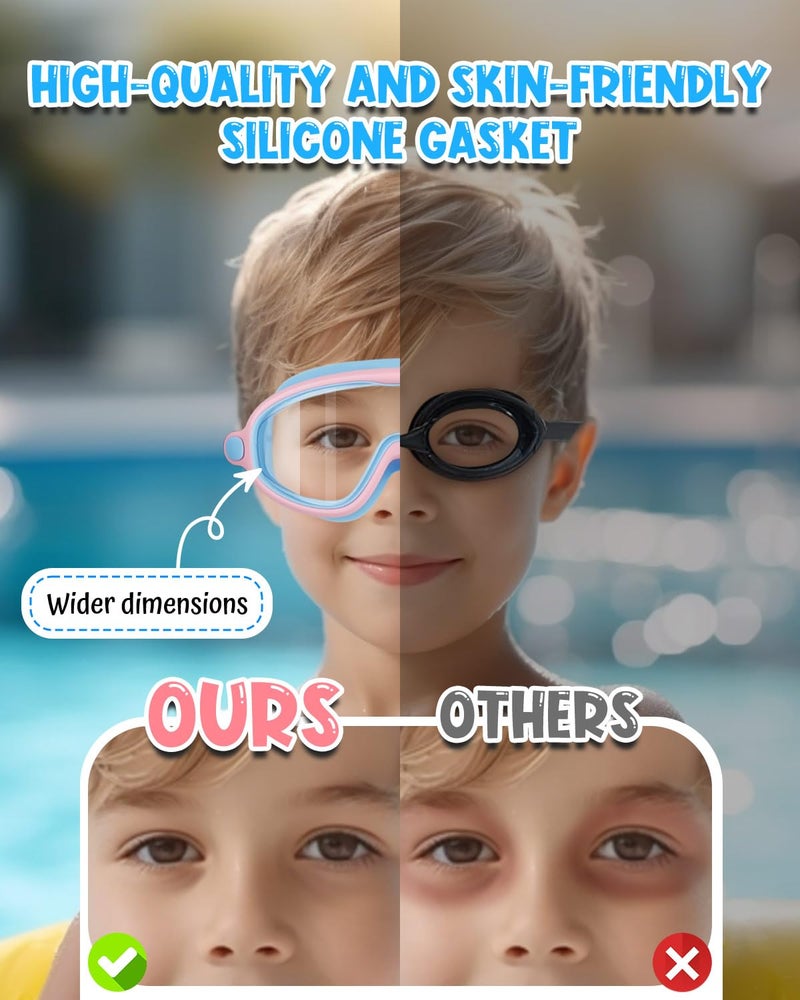Rantizon Kids Swim Goggles 2 Pack, Wide View Swimming Goggles for Child 3-15, Anti Fog&UV No Leaking Goggles for Boys Girls - Image 5
