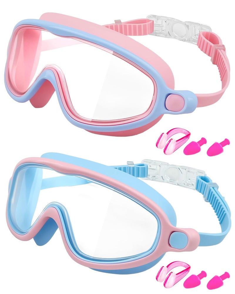 Rantizon Kids Swim Goggles 2 Pack, Wide View Swimming Goggles for Child 3-15, Anti Fog&UV No Leaking Goggles for Boys Girls - Image 1