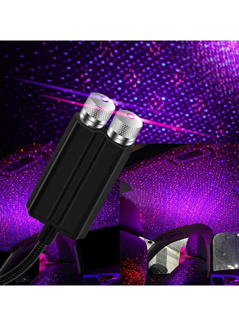 Generic Dual Head Car Mounted Usb Star Projector Night Light, 360 ° Adjustable Romantic Starry Sky Projector Car Light, Suitable For Bedroom, Car, Party, Wall, Ceiling Atmosphere Lighting, Portable Indoor Decoration Car Ceiling Light, Red+Purple Blue  - Image 1