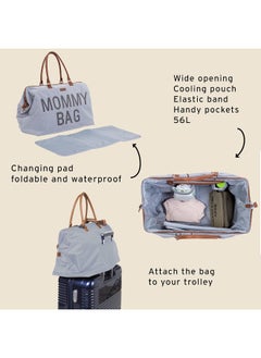 CHILDHOME Mommy Bag, Changing Bag, Maternity Travel Bag, Large Capacity, Changing Mat, Adjustable Shoulder Strap, Divided, Cool Bag, Suitcase Passage, Jersey Grey  - Image 3