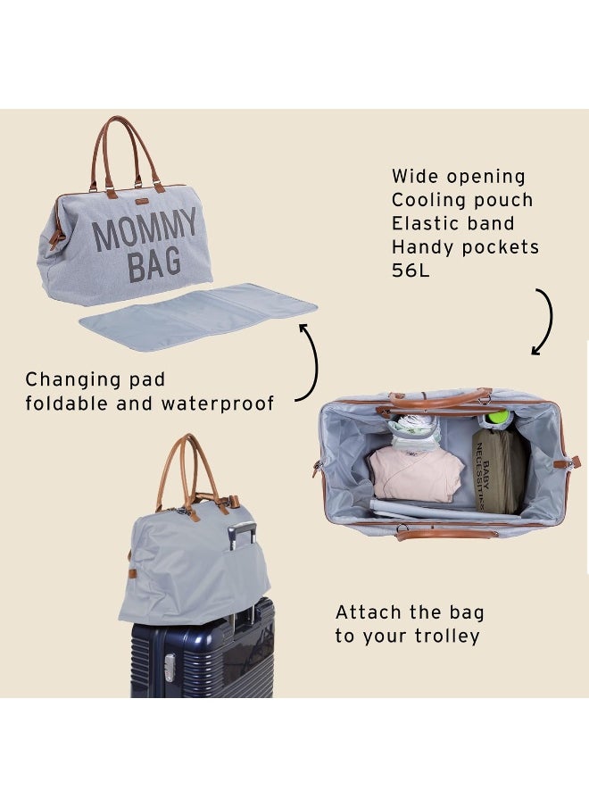 CHILDHOME Mommy Bag, Changing Bag, Maternity Travel Bag, Large Capacity, Changing Mat, Adjustable Shoulder Strap, Divided, Cool Bag, Suitcase Passage, Jersey Grey  - Image 3