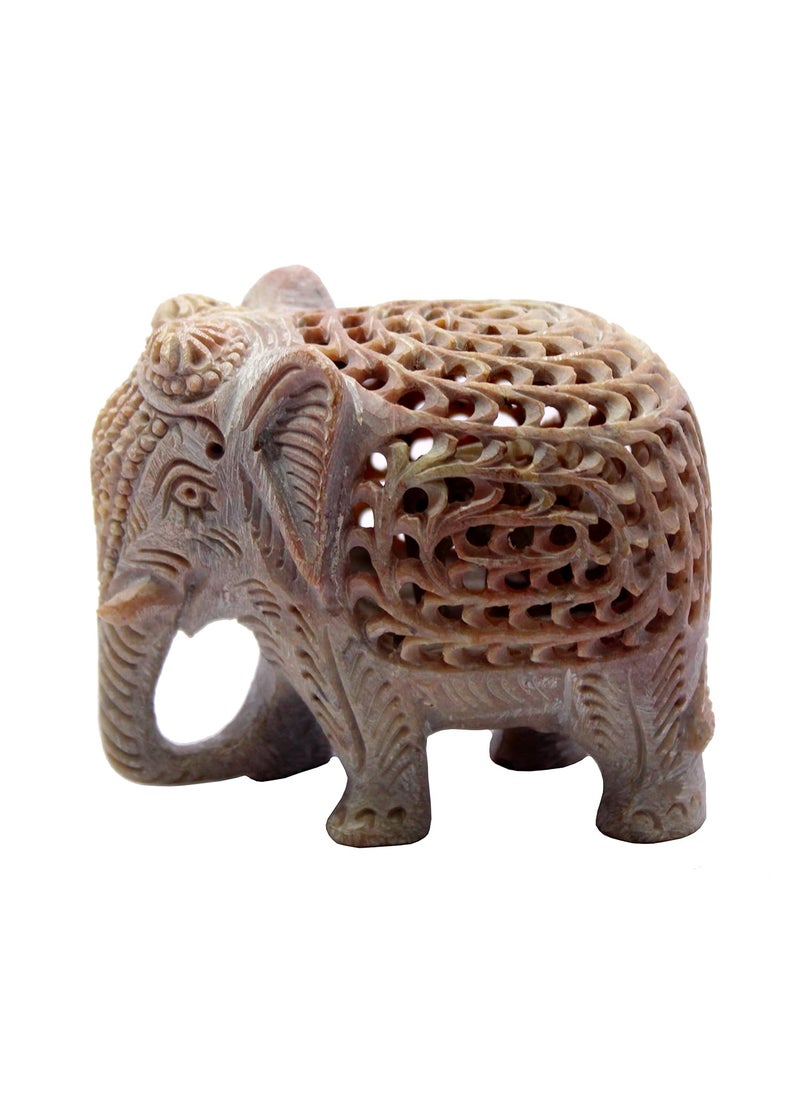ESPLANADE ESPLANADE Marble Soapstone Carved Elephant Baby Inside Mothers Tummy Home Decor Items Marble Natural Brown 3 Inches  - Image 4