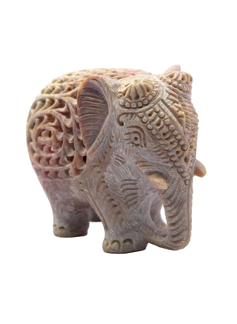 ESPLANADE ESPLANADE Marble Soapstone Carved Elephant Baby Inside Mothers Tummy Home Decor Items Marble Natural Brown 3 Inches  - Image 5