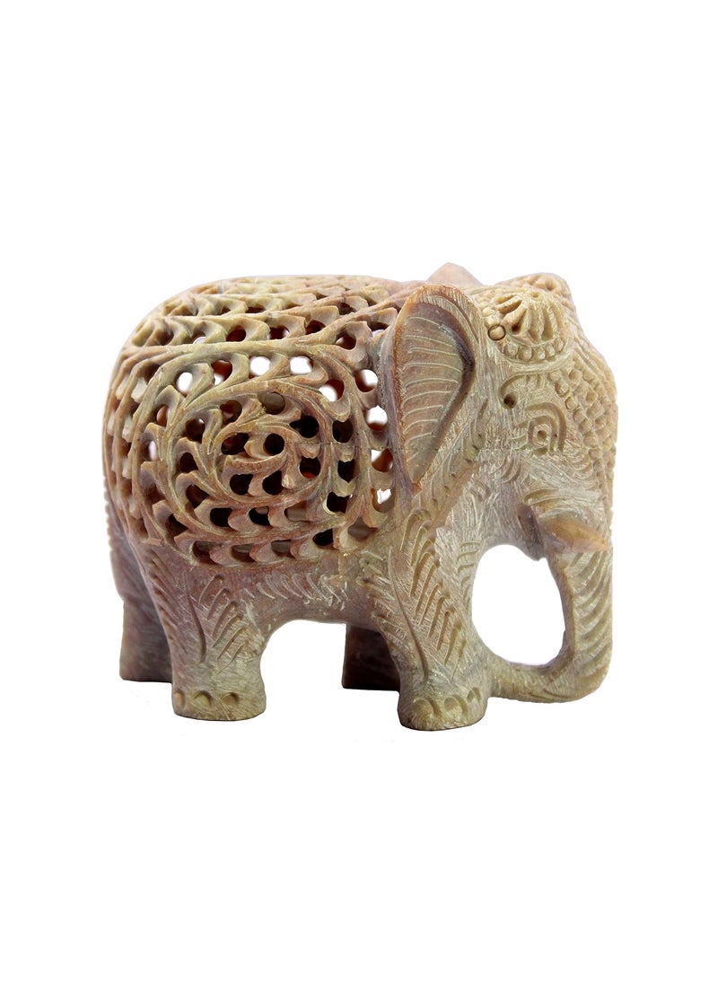 ESPLANADE ESPLANADE Marble Soapstone Carved Elephant Baby Inside Mothers Tummy Home Decor Items Marble Natural Brown 3 Inches  - Image 2