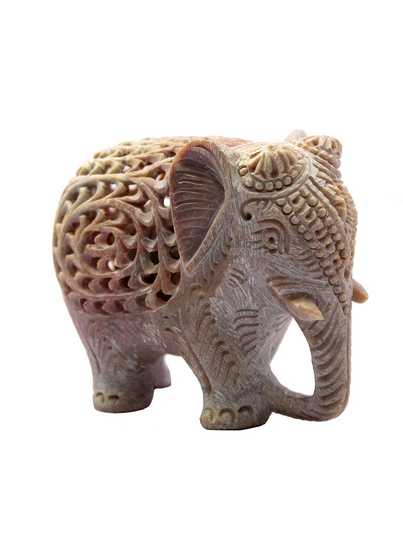 ESPLANADE ESPLANADE Marble Soapstone Carved Elephant Baby Inside Mothers Tummy Home Decor Items Marble Natural Brown 3 Inches  - Image 1