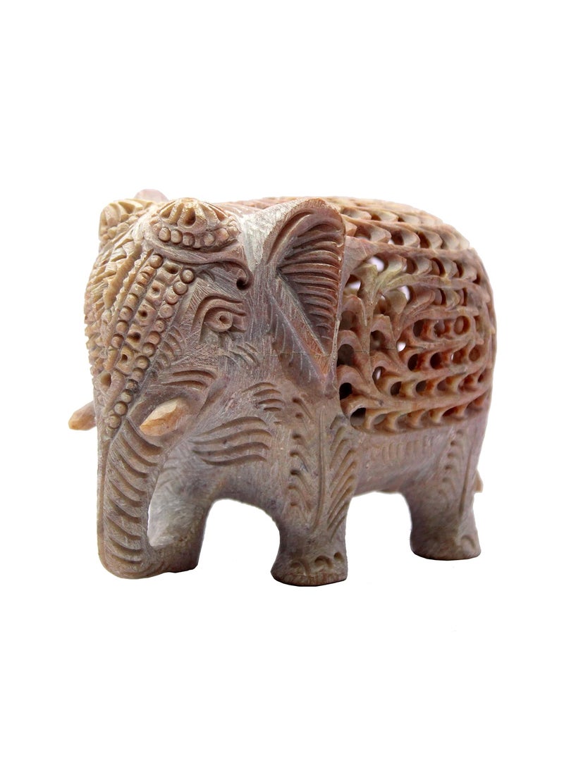 ESPLANADE ESPLANADE Marble Soapstone Carved Elephant Baby Inside Mothers Tummy Home Decor Items Marble Natural Brown 3 Inches  - Image 3